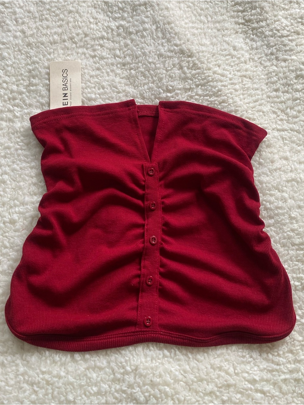 SHEIN NWT Red Ribbed Tube Top | Strapless Button Front | Size Small